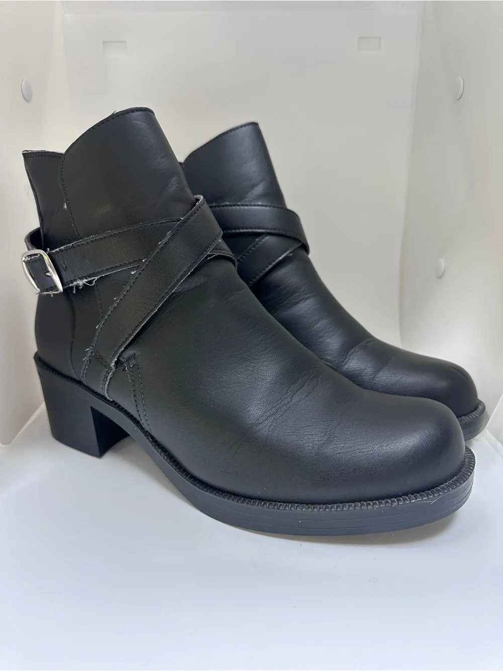 Vegetarian Shoes Chunky Heel Buckle Vegan Boots